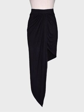 Hommage Stretch Jersey Draped Wrap Asymmetrical Mini Skirt